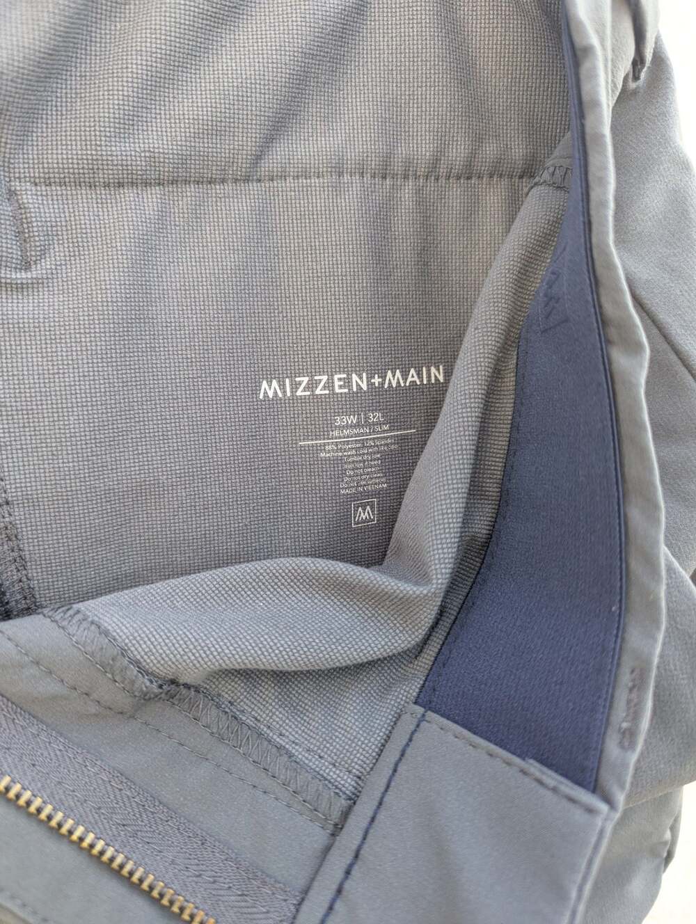 Mizzen + Main Helmsman Slim Fit Performance Pants 33x32 Gray